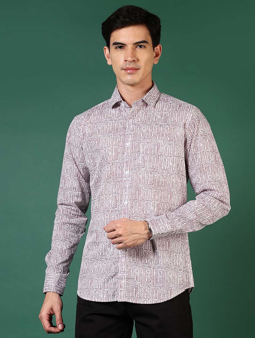 men printed long sleeve regular fit casual shirt