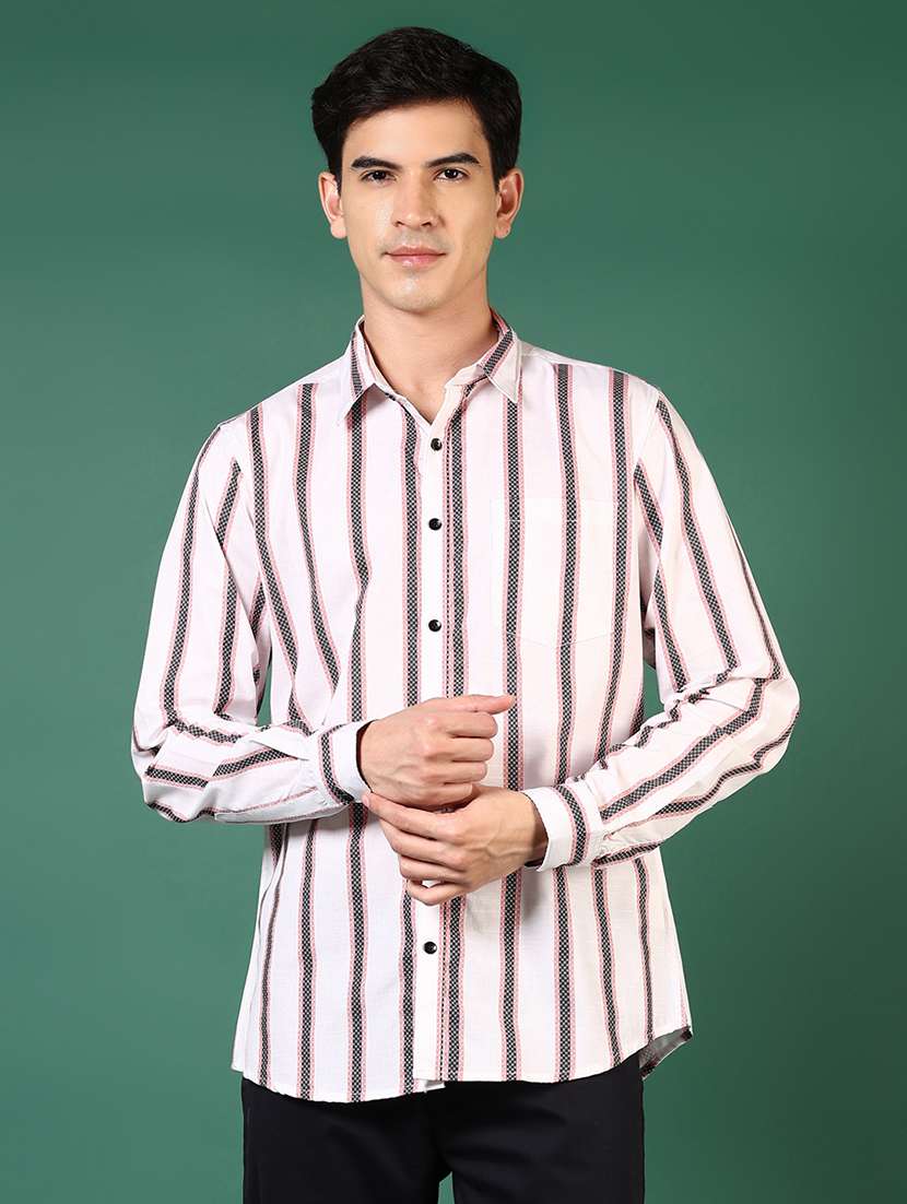 men striped long sleeve regular fit casual shirt