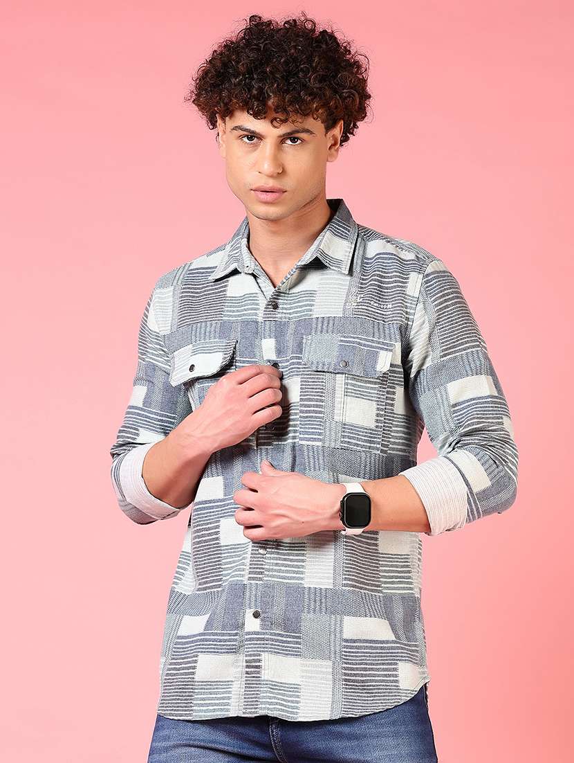 men printed long sleeve slim fit casual shirt