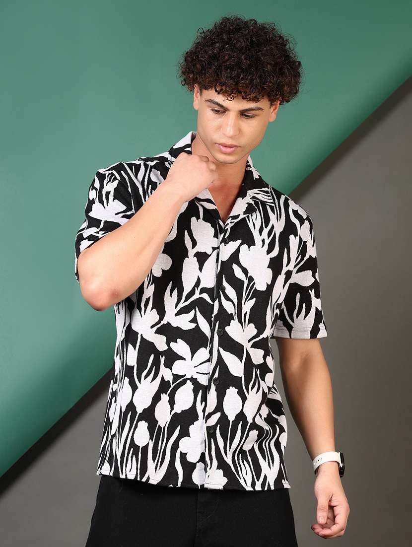 men printed short sleeve loose fit casual shirt