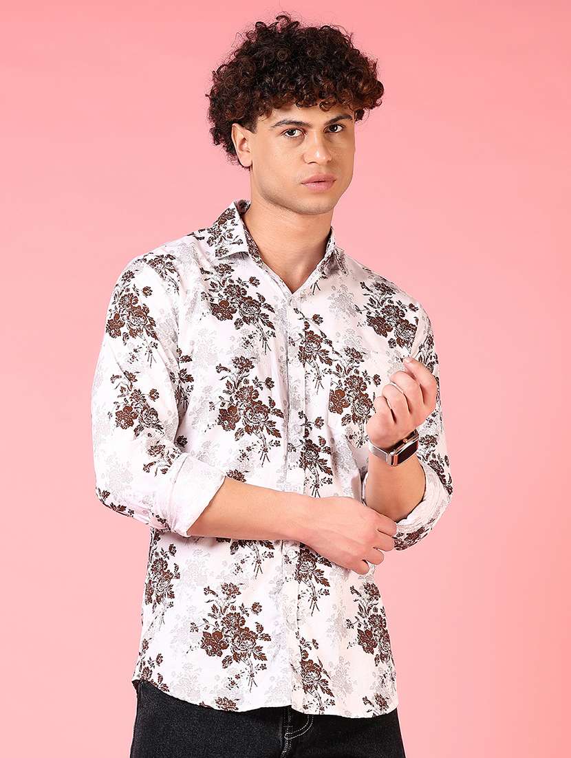 men printed long sleeve regular fit casual shirt