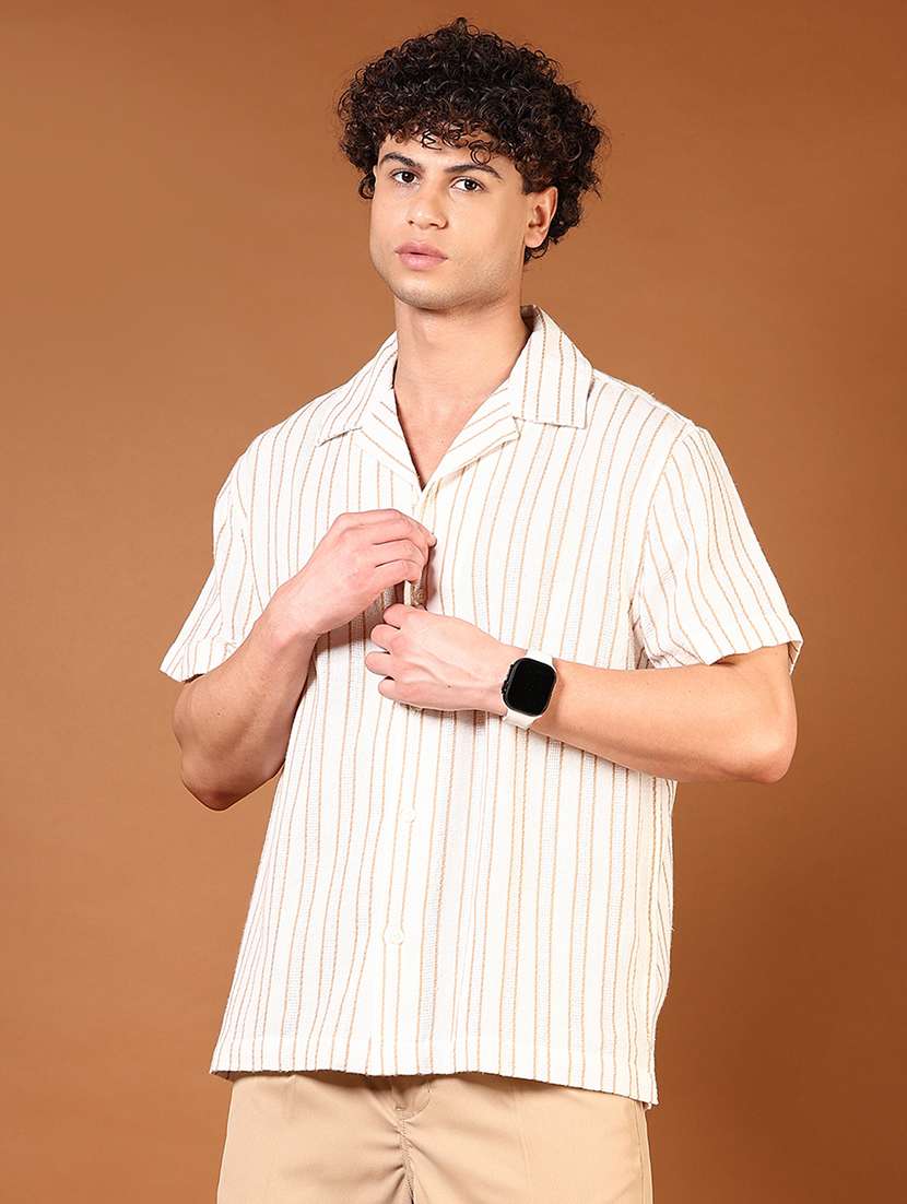 men striped short sleeve loose fit casual shirt