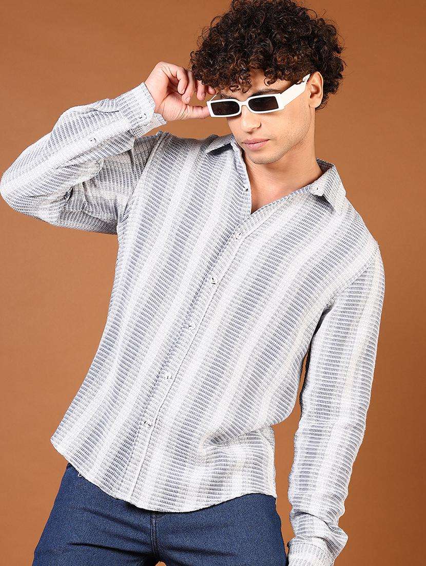 men striped long sleeve regular fit casual shirt