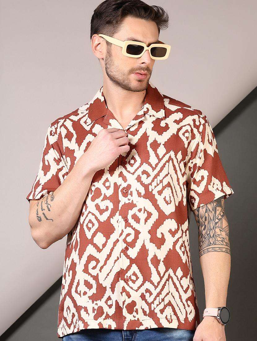 men cuban collared short sleeves casual shirt