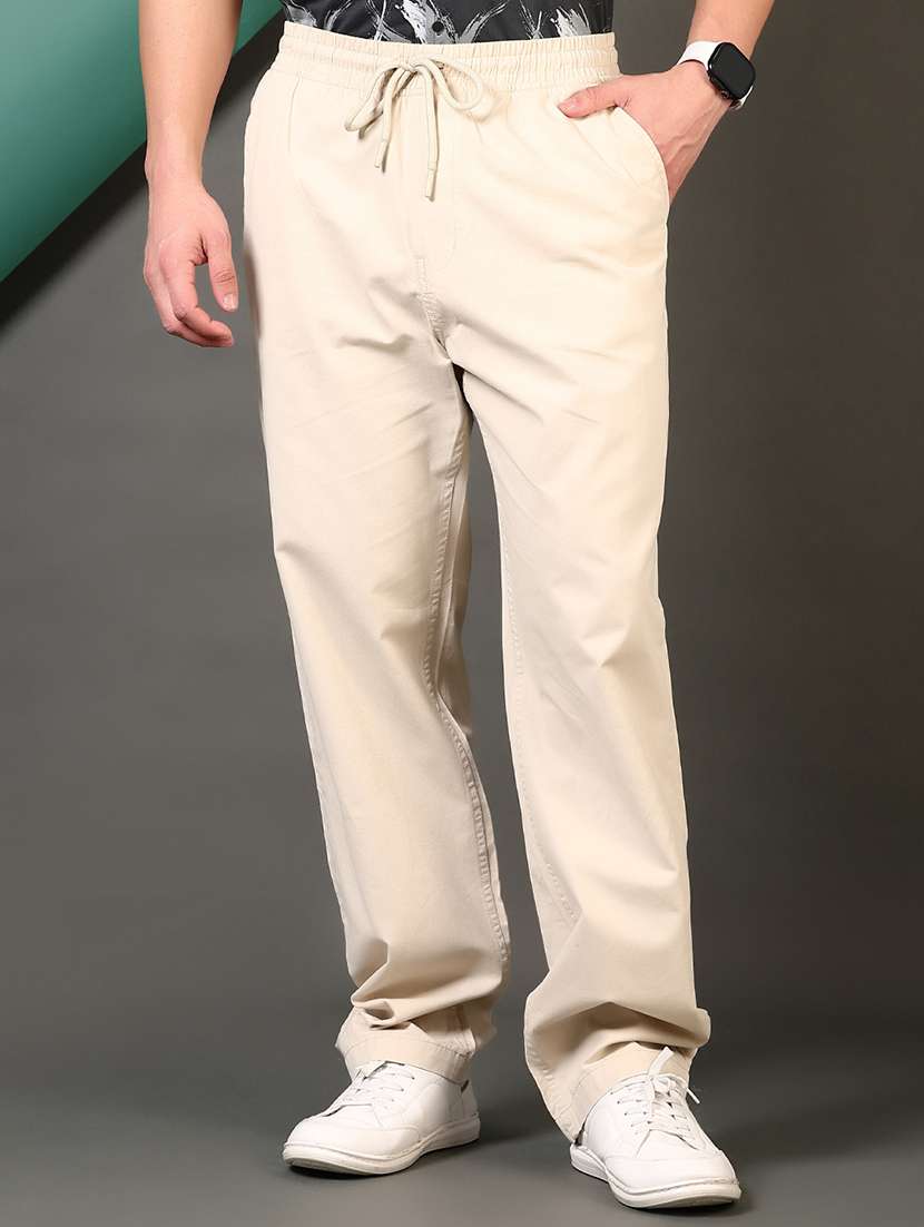 men mid rise solid full length track pant