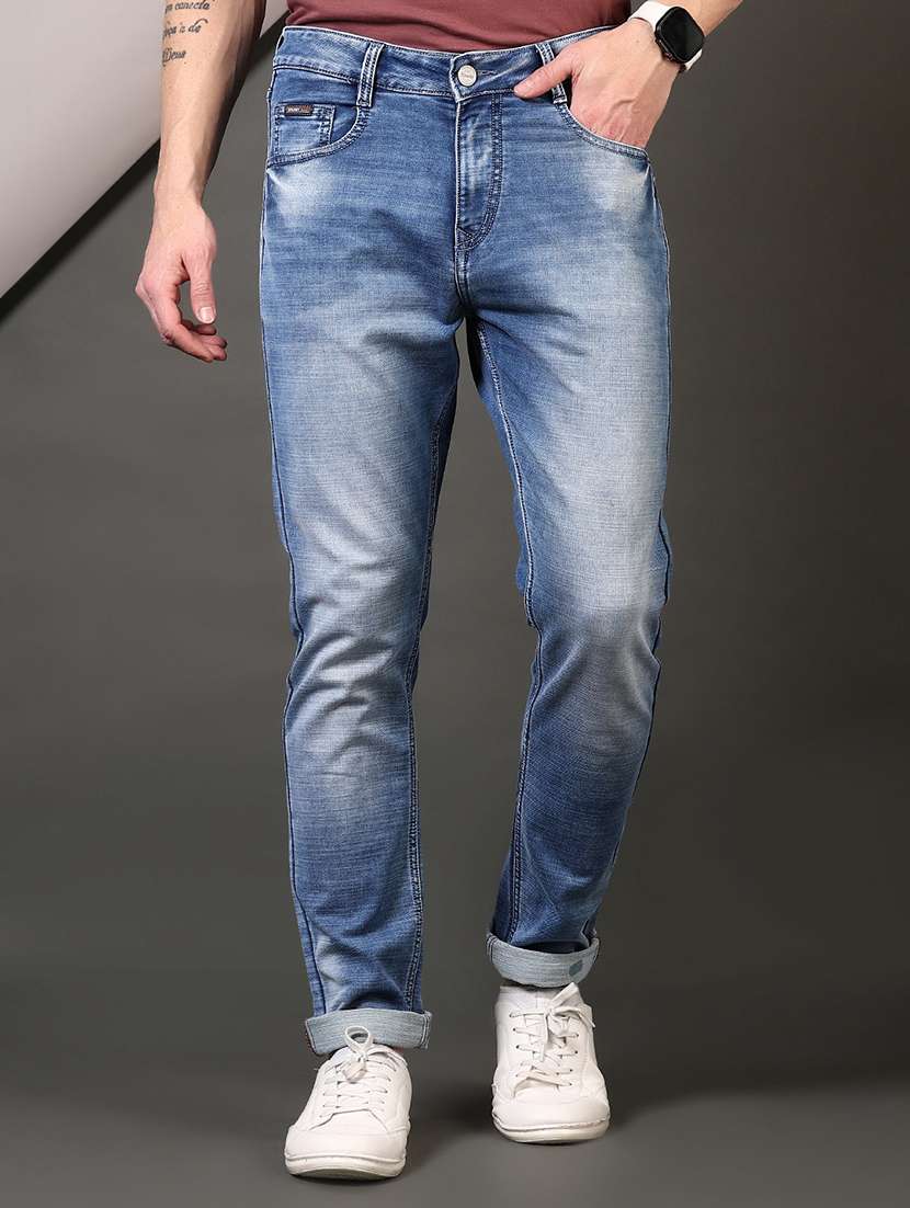 men solid mid rise slim fit jean