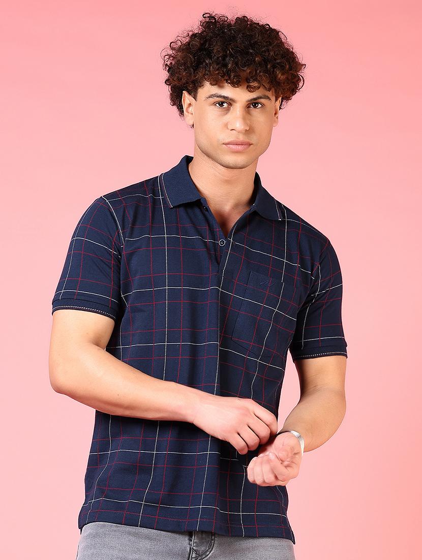 men checkered short sleeve regular fit polo t-shirt