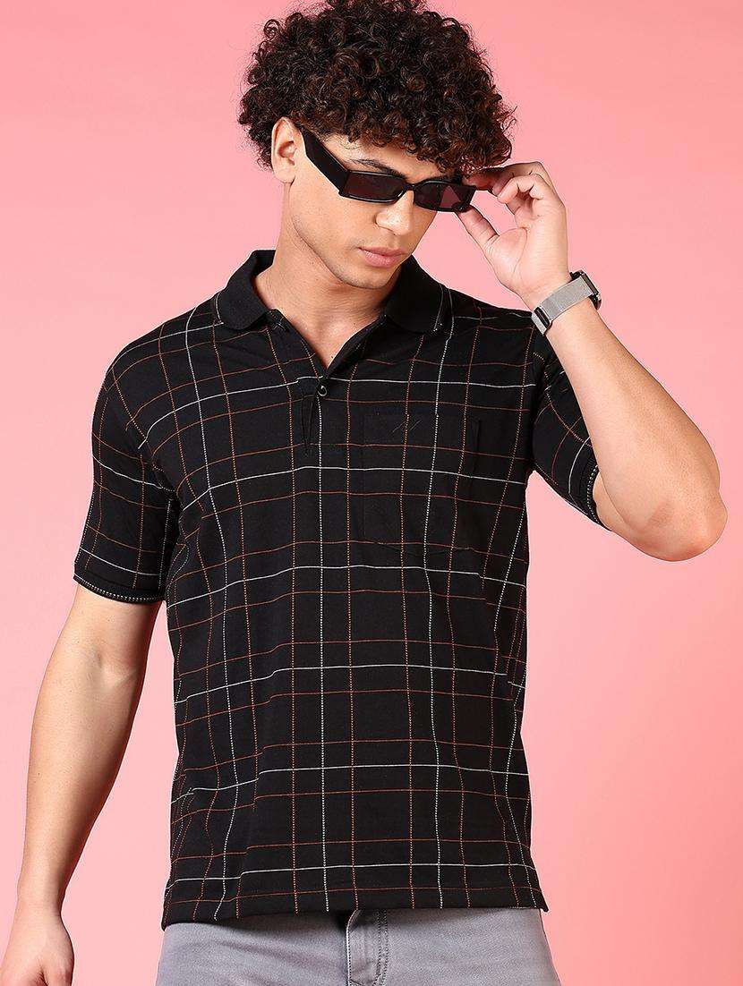 men checkered short sleeve regular fit polo t-shirt