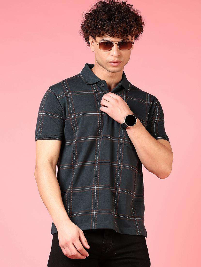 men checkered short sleeve regular fit polo t-shirt