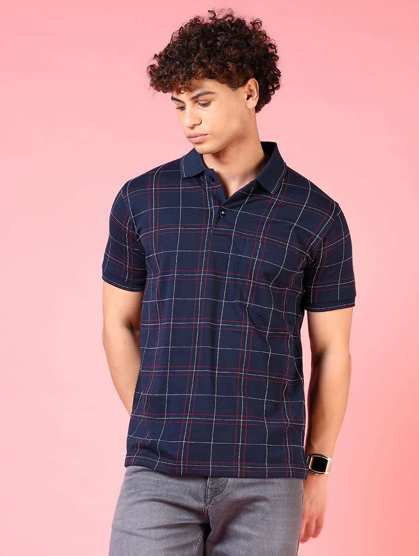 men checkered short sleeve regular fit polo t-shirt