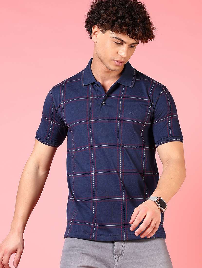 men checkered short sleeve regular fit polo t-shirt