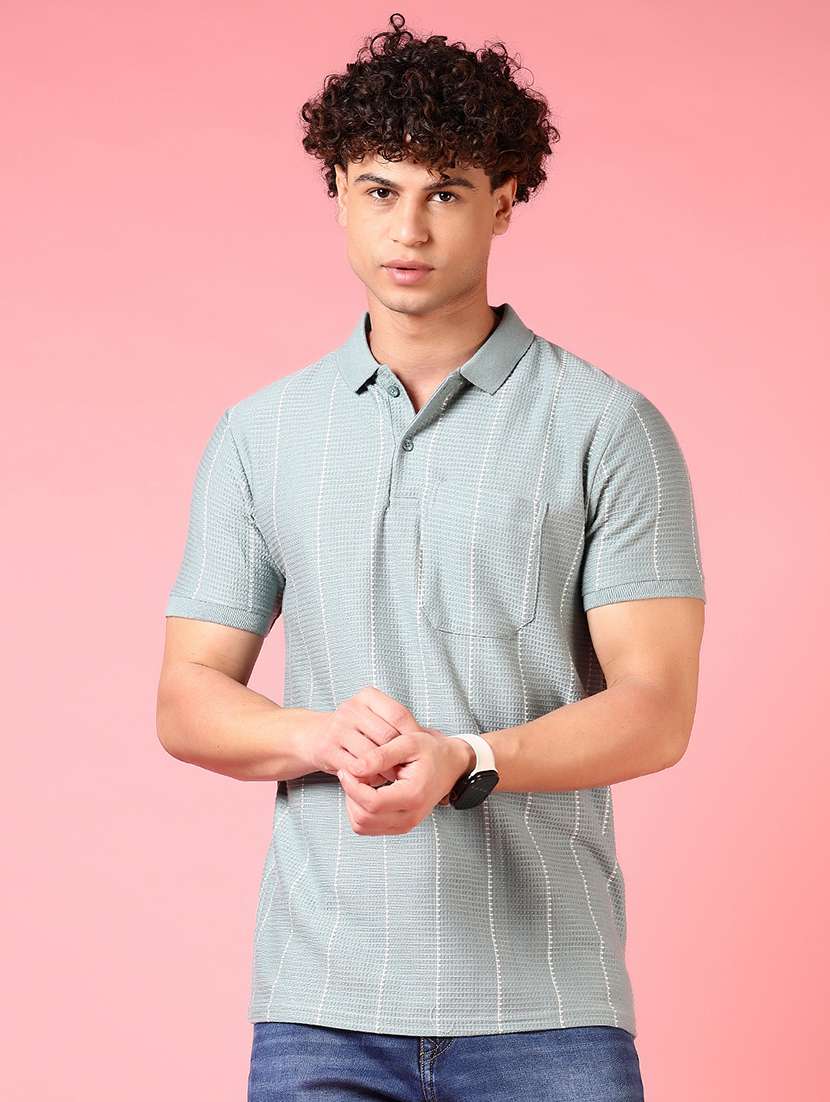 men striped short sleeve regular fit polo t-shirt