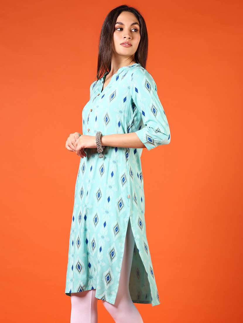 women ai aqua three quarter sleeve straight kurta - 21749968 -  Standard Image - 2