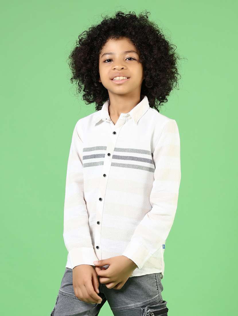 boys white striped long sleeve casual shirt - 21750004 - Standard Image - 2
