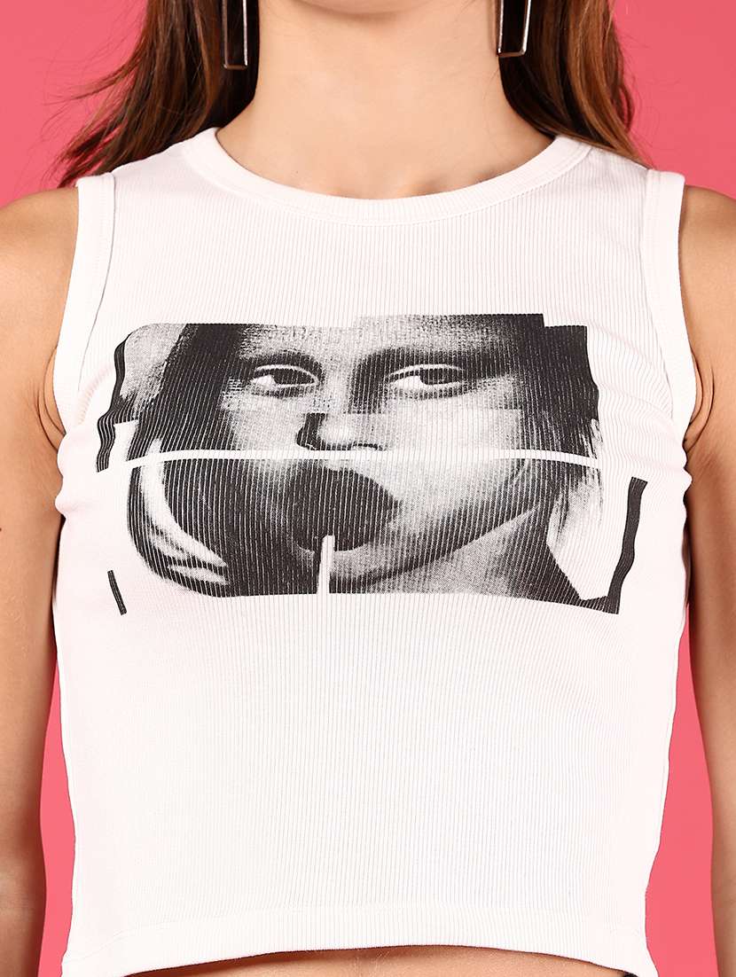 women printed sleeveless crop top - 21750076 -  Standard Image - 2