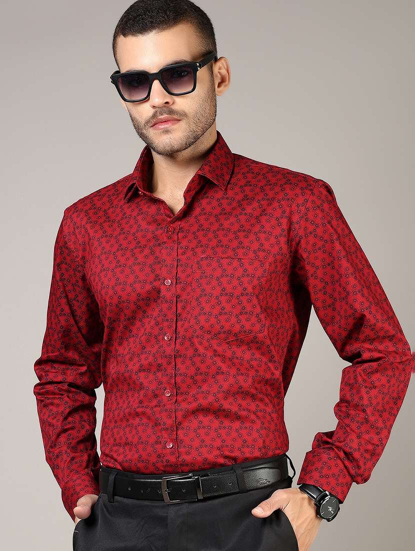 men printed long sleeve regular fit formal shirt