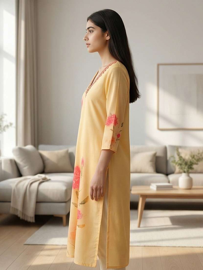 women floral three quarter sleeve a-line kurta  - 21750092 -  Standard Image - 2