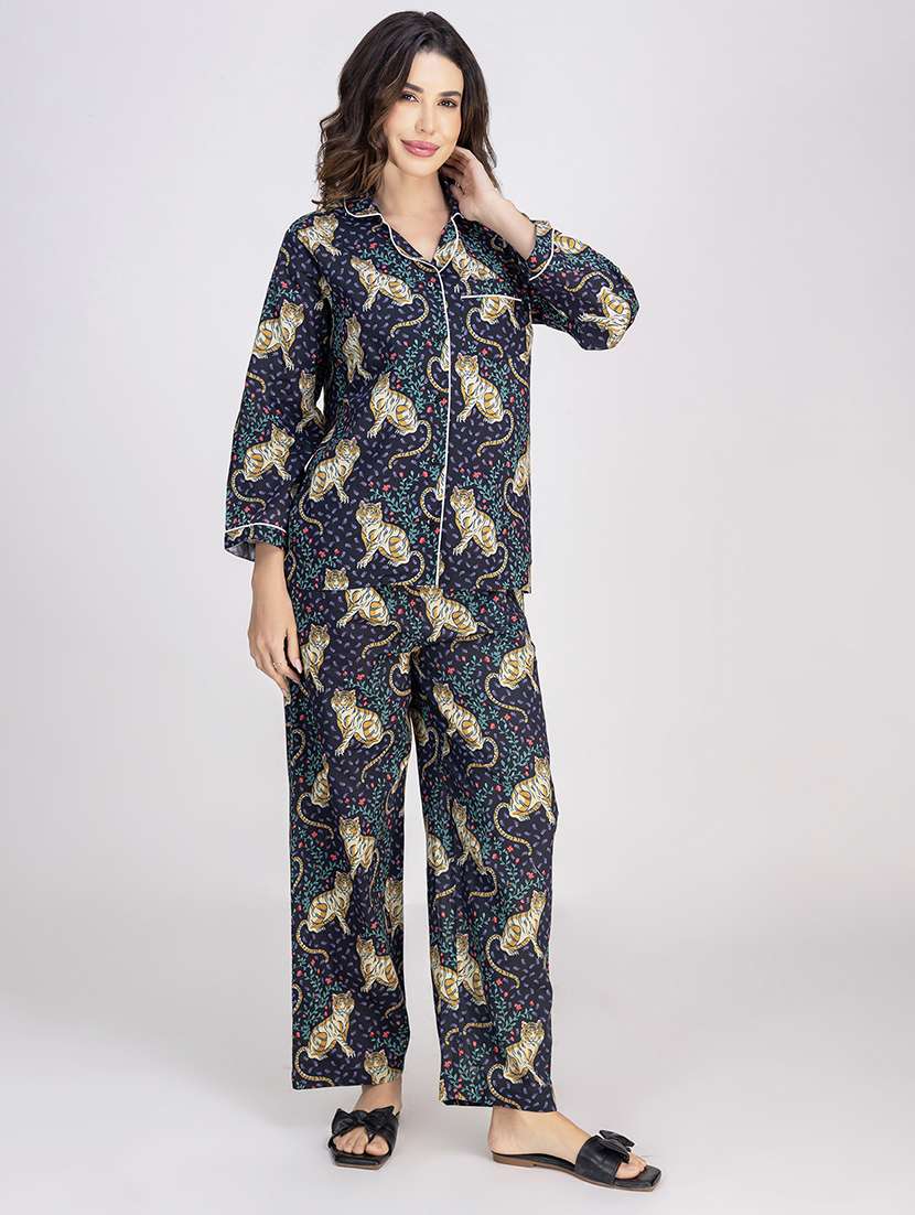 women printed nightwear pyjama set - 21750129 -  Standard Image - 2