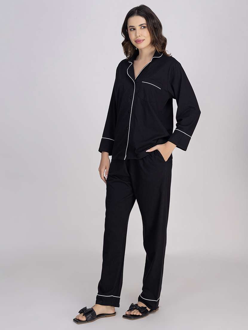 women solid nightwear pyjama set  - 21750131 -  Standard Image - 2