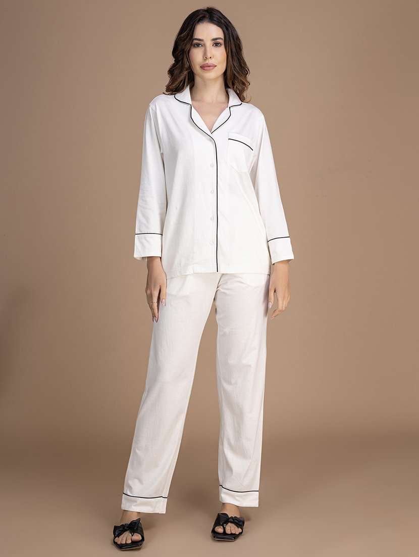 women solid nightwear pyjama set