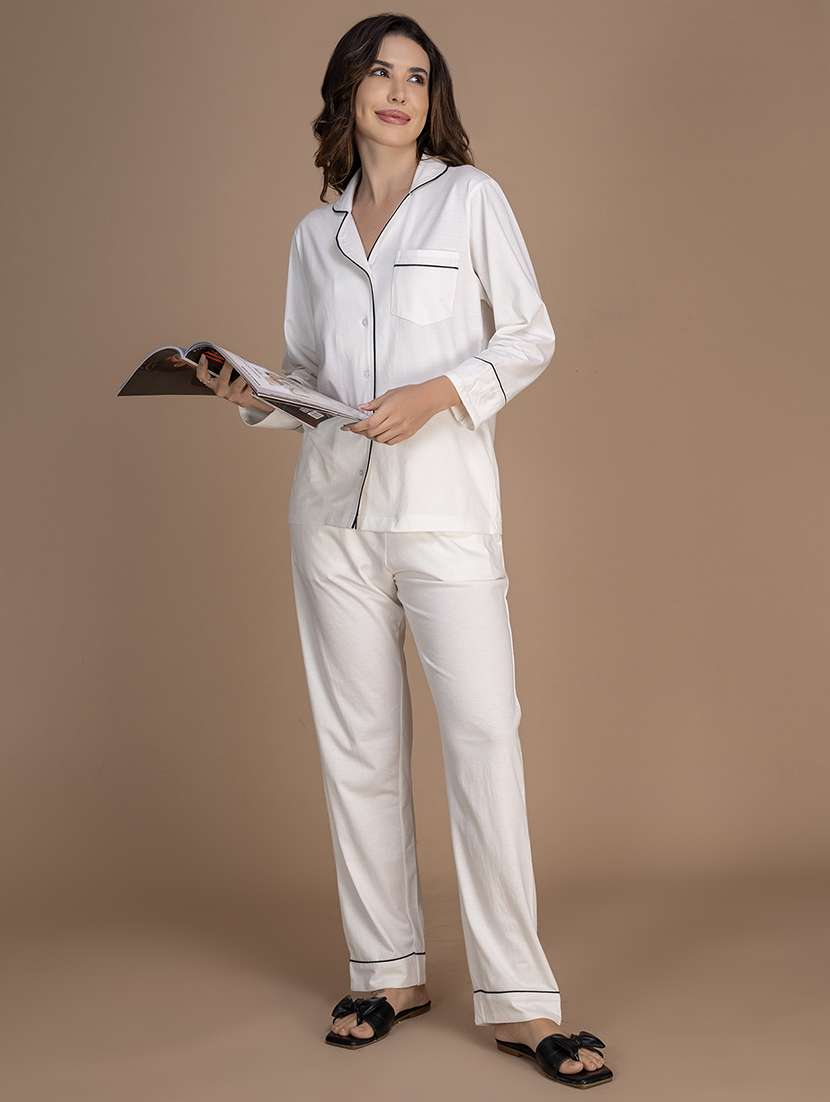 women solid nightwear pyjama set - 21750132 -  Standard Image - 2