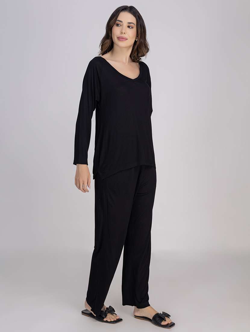 women solid nightwear pyjama set - 21750136 -  Standard Image - 2
