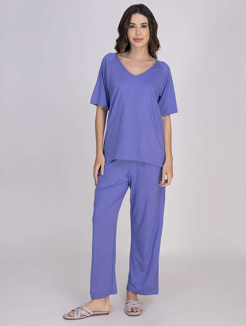 women solid nightwear pyjama set