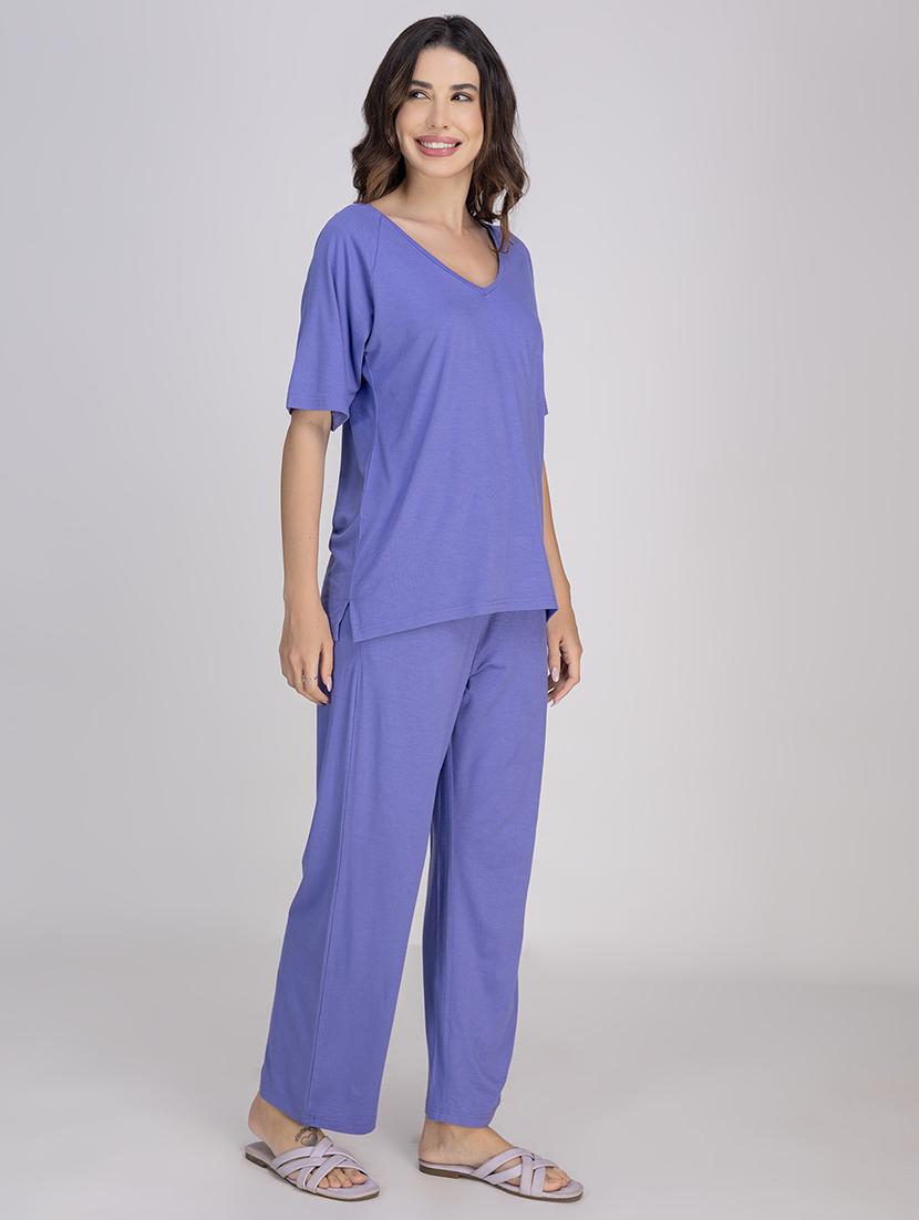 women solid nightwear pyjama set - 21750139 - Standard Image - 2
