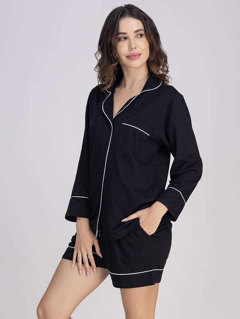 women solid nightwear pyjama set - 21750143 -  Standard Image - 2