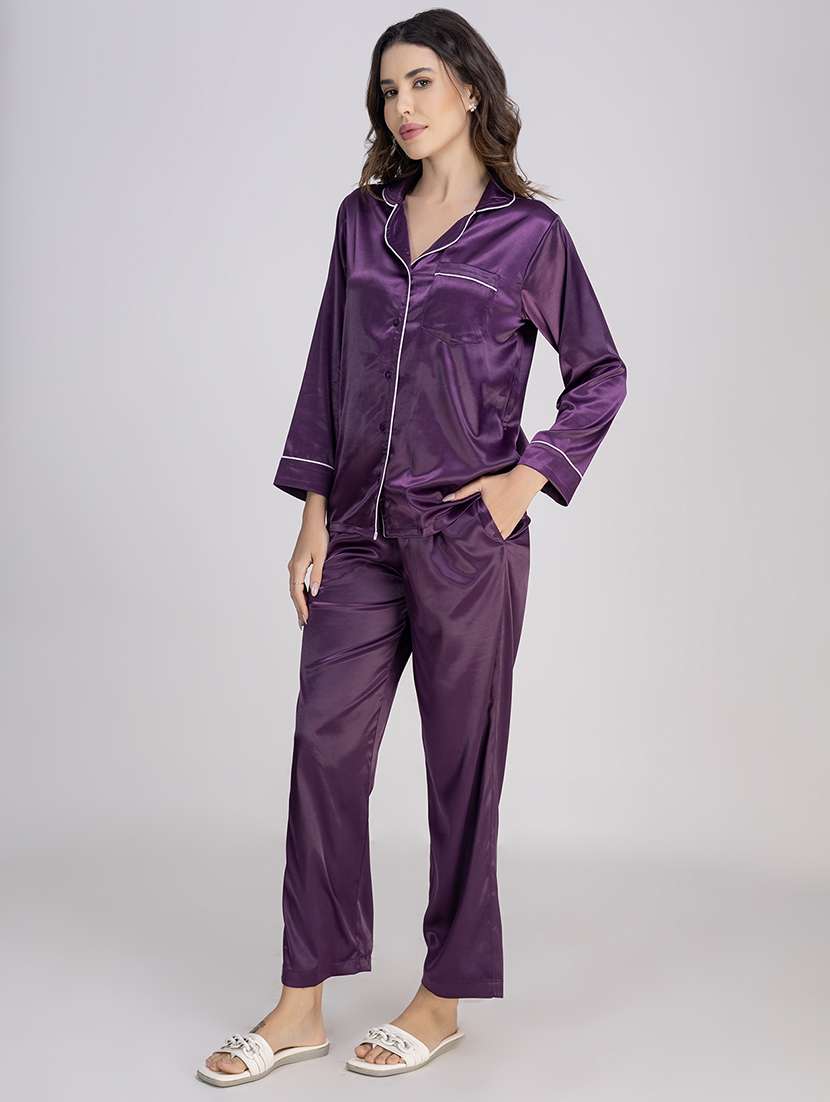 women solid nightwear pyjama set - 21750147 -  Standard Image - 2