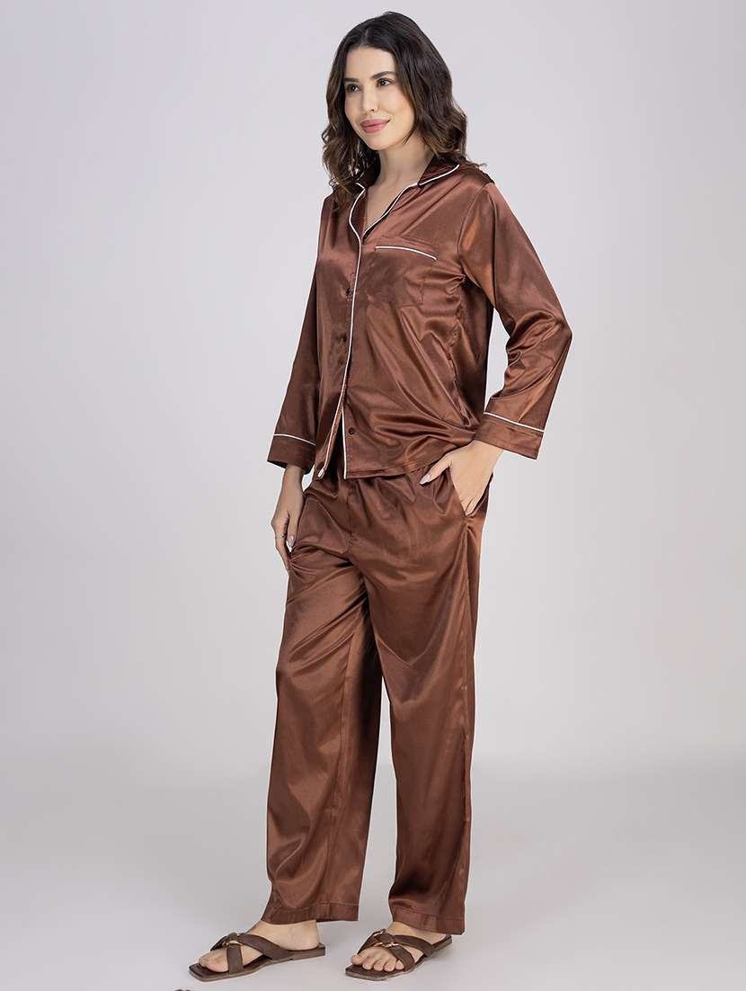 women solid nightwear pyjama set - 21750148 -  Standard Image - 2