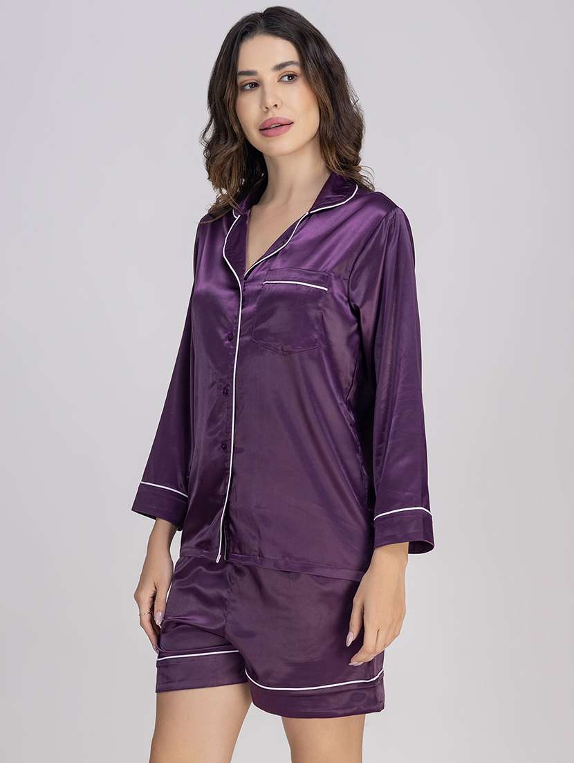 women solid nightwear shorts set - 21750149 -  Standard Image - 2