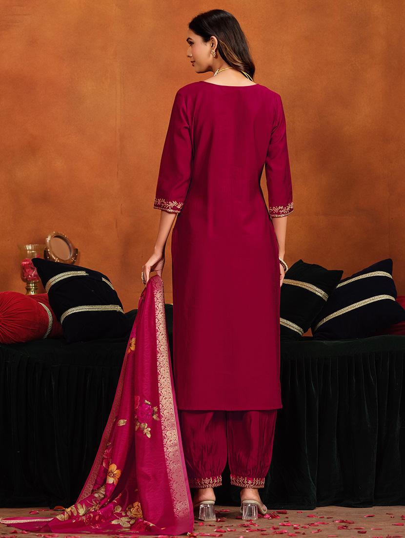 women three quarter sleeve kurta salwar with dupatta set - 21750324 - Standard Image - 2