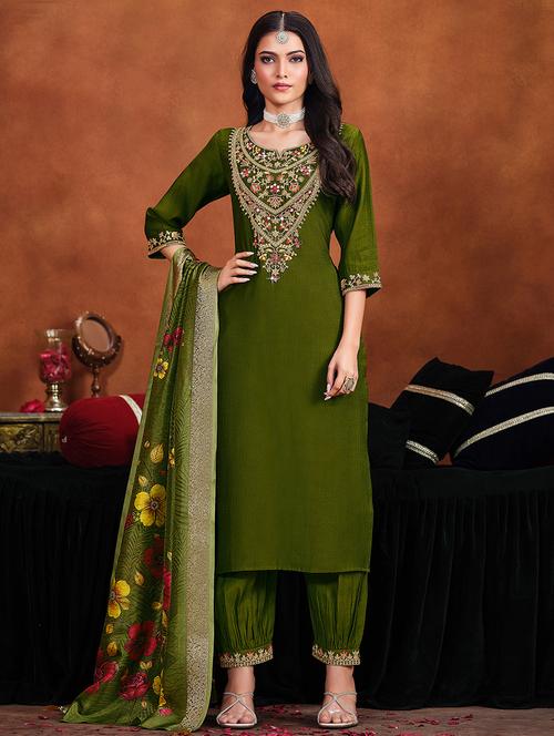 women three quarter sleeve kurta salwar with dupatta set - 21750325 -  Standard Image - 0