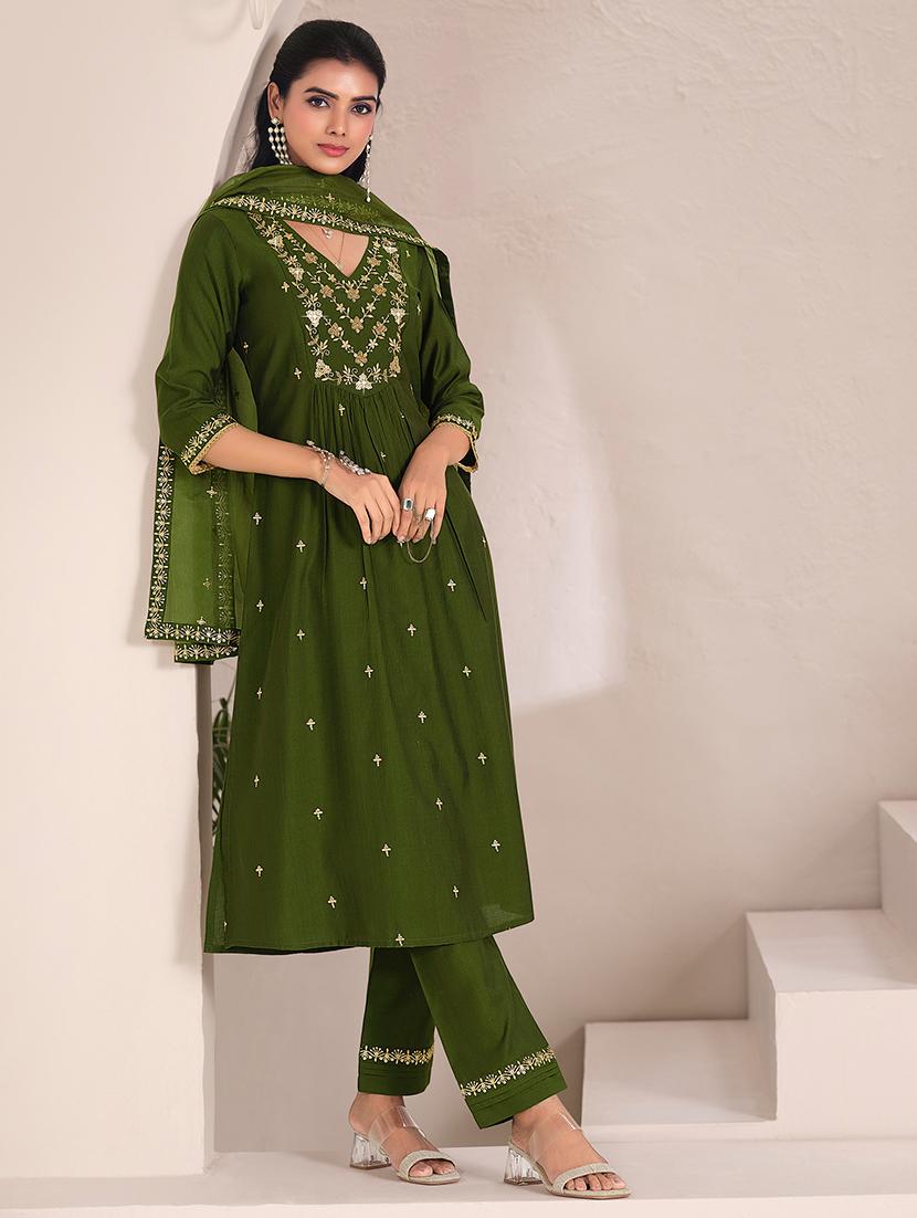 women three quarter sleeve kurta pant with dupatta set - 21750330 - Zoom Image - 0