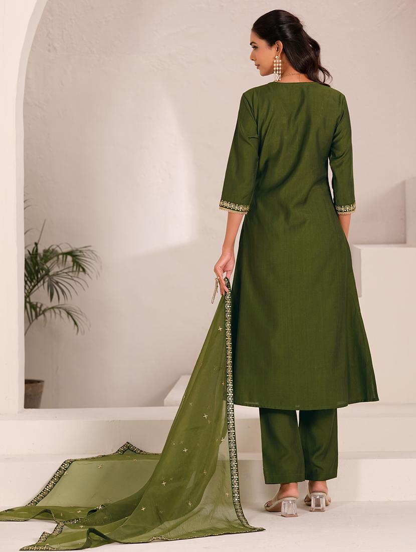 women three quarter sleeve kurta pant with dupatta set - 21750330 - Standard Image - 2