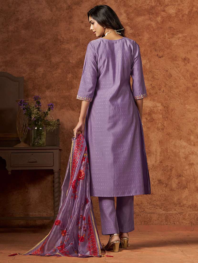 women three quarter sleeve kurta pant with dupatta set - 21750337 - Standard Image - 2