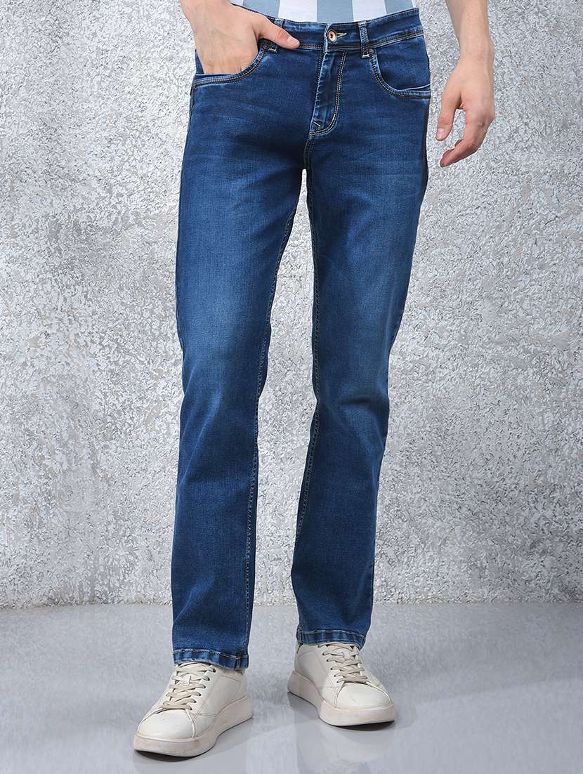 men solid mid rise slim fit jean