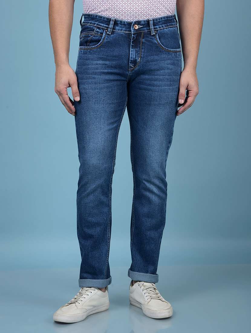 men solid mid rise slim fit jean