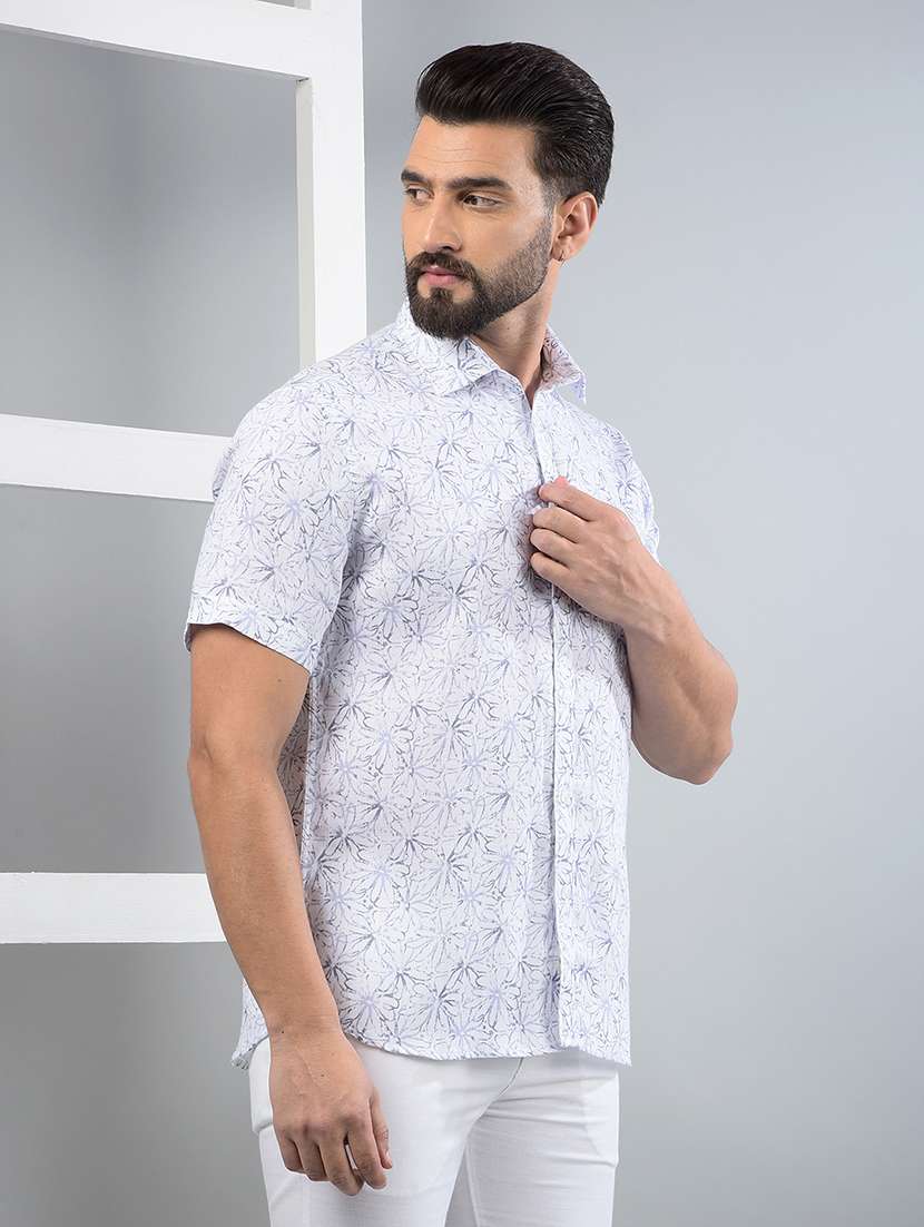 men floral printed short sleeve slim fit casual shirt - 21750567 -  Standard Image - 2