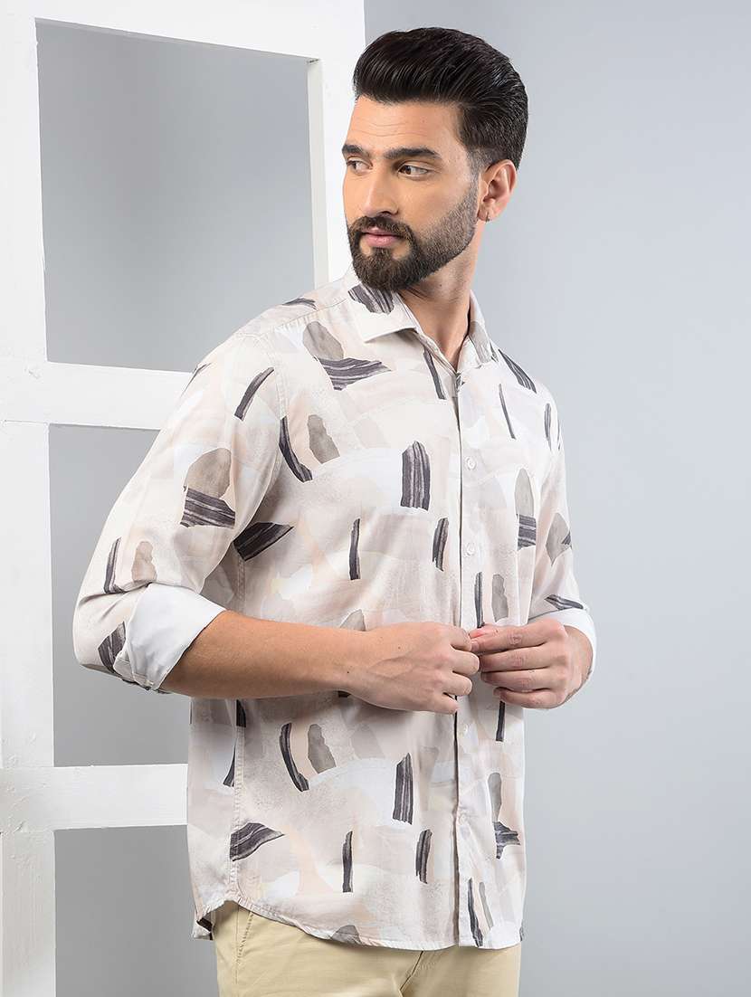 men printed long sleeve slim fit casual shirt - 21750582 -  Standard Image - 2