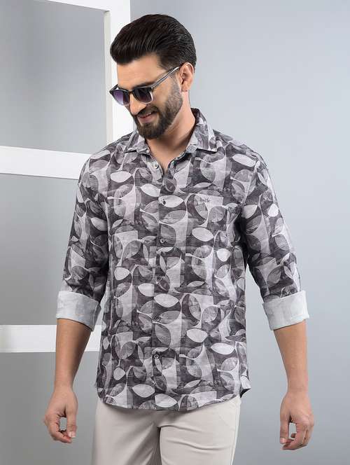men printed long sleeve slim fit casual shirt - 21750586 - Standard Image - 0