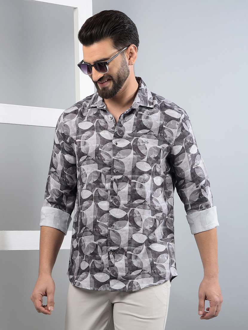 men printed long sleeve slim fit casual shirt - 21750586 - Zoom Image - 0