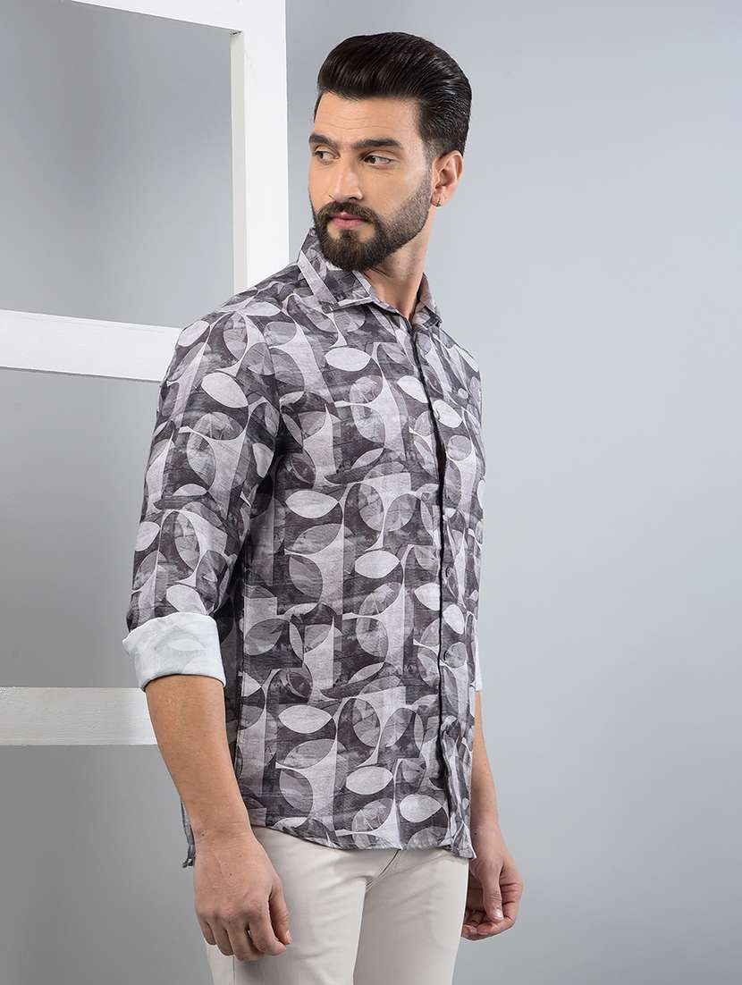 men printed long sleeve slim fit casual shirt - 21750586 - Standard Image - 2