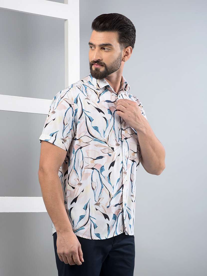 men floral printed short sleeve slim fit casual shirt - 21750599 -  Standard Image - 2