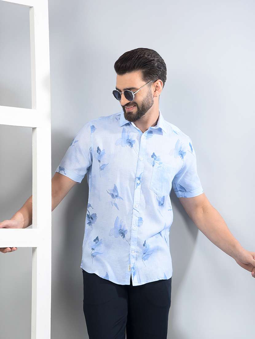 men floral printed short sleeve slim fit casual shirt - 21750634 -  Standard Image - 2