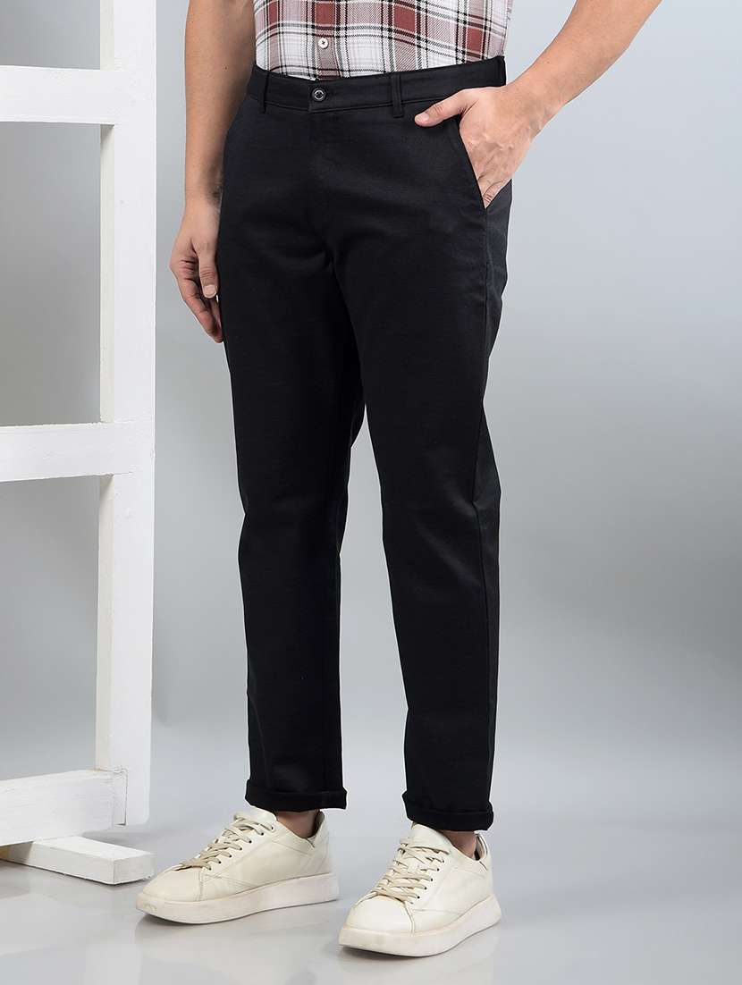 men solid mid rise chinos trouser - 21750672 - Standard Image - 2