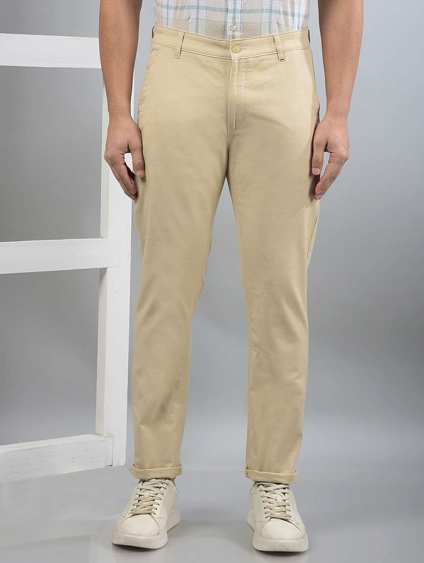 men solid mid rise chinos - 21750696 - Zoom Image - 0
