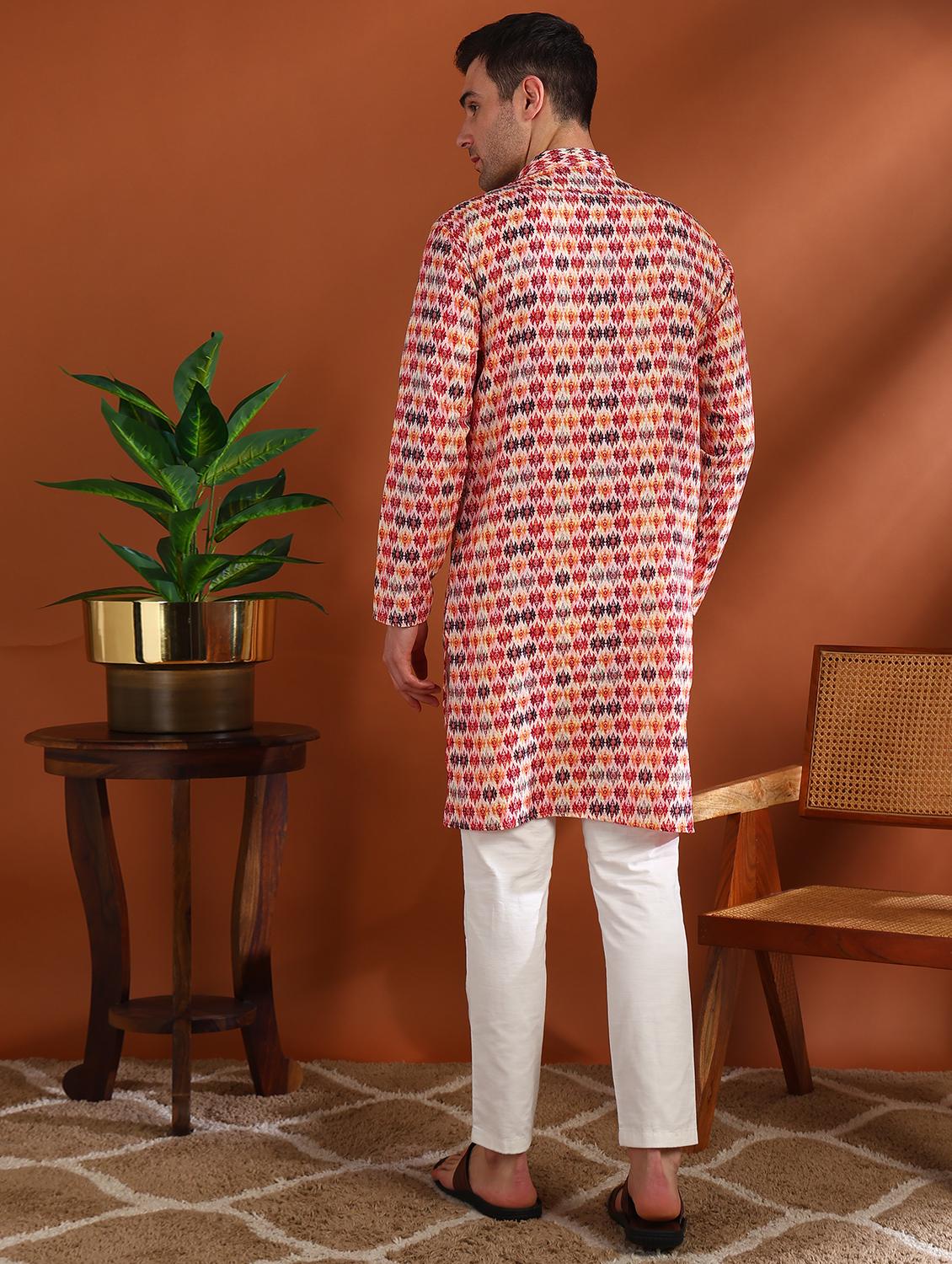 men printed mandarin neck long kurta - 21750730 - Standard Image - 2