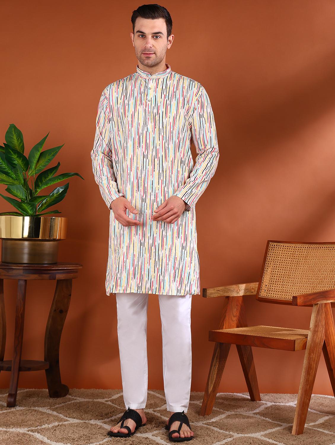 men printed mandarin neck long kurta - 21750739 -  Zoom Image - 0